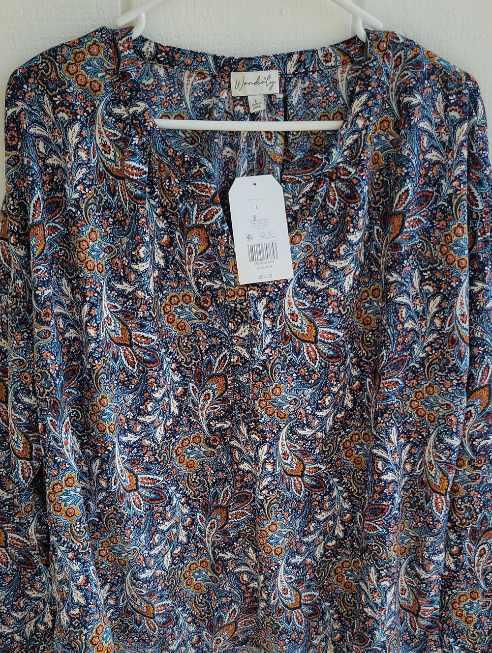 Wonderly Boho Blouse Top New With Tags Blue Brown